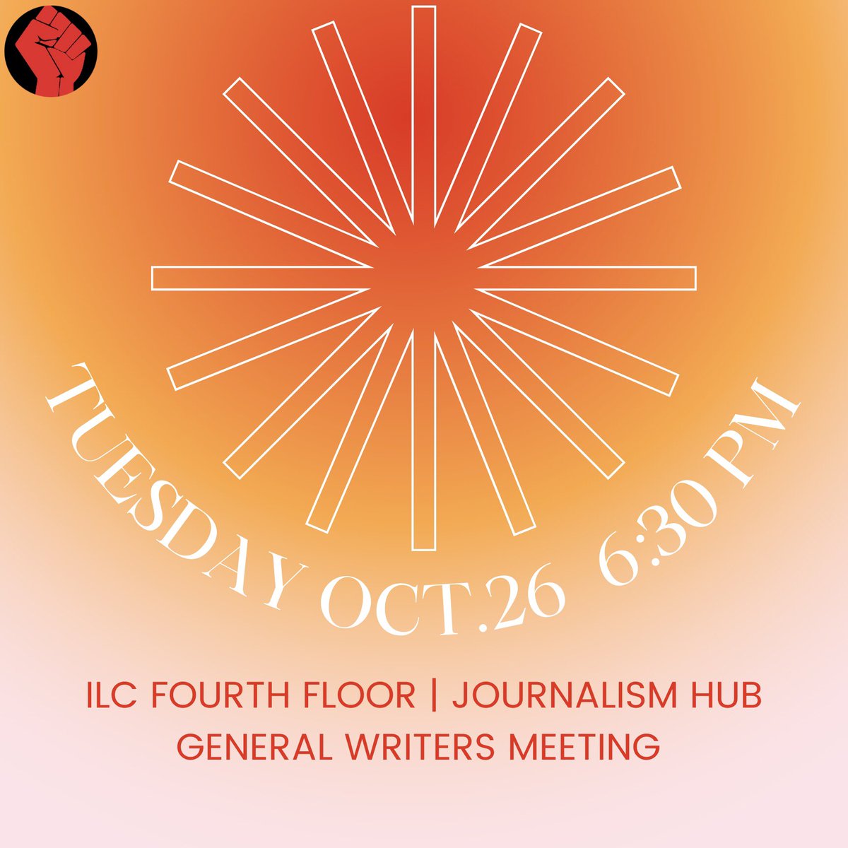 This coming Tuesday we’ll be having our first in person meeting of the semester! Come through to meet our editors, get to know us, talk about your ideas and hang out! ❤️🤍🖤