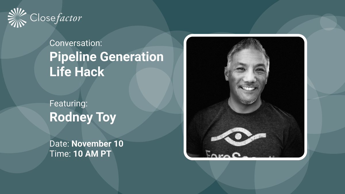 close_factor's tweet photo. Join us on November 10 to hear Rodney Toy's tips for generating pipeline fast and consistently!

https://t.co/J5nfr4zwoM https://t.co/JDWsHmALkz