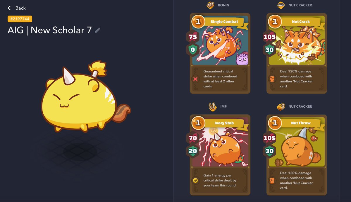 kingzeus_aig's tweet photo. New Scholar Onboarding for AIG begins tomorrow. If you wish to be a successful scholar, then it’s good to study and learn strategies for all Axies.

For aspiring scholars, please tell me in the comments… what strategies would you use for this team? https://t.co/8DExTTtSCu