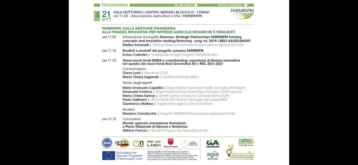 MassimoCanalicc's tweet photo. Successful @farminfin project multiplier event today 21st October organized by @agriagenzia and @Agia_Cia at @EimaInt . @ecalentini presented the project results discussed by financial experts from @Cia_Agricoltura , @Banca_MPS @CA_Ita and @GruppoBPER_PR with @gianfrancomalte https://t.co/otyeDg60Ub