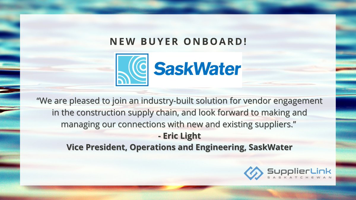 supplierlinkca's tweet photo. New Buyer Onboard! π #Saskwater is officially on SupplierLink Saskatchewan. #constructionindustry #vendorengagement #webbasedapp https://t.co/LLr7Kk5MB7