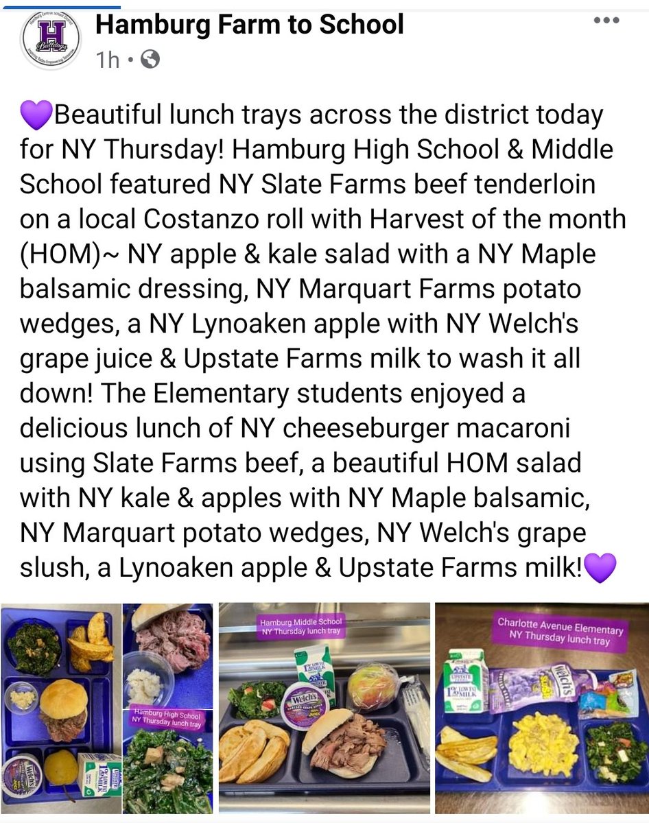 Delicious free lunches! @HCSDF2S & kitchens across the district made beautiful #NYThursday lunches w/ #HarvestoftheMonth #NYkale #NYapples & @slatefoods #NYbeef @LynoakenApples @MarquartFarms #NYpotatoes @Welchs #grapejuice @UpstateFarms #NYMaple #Costanzorolls #NYfoodforNYkids