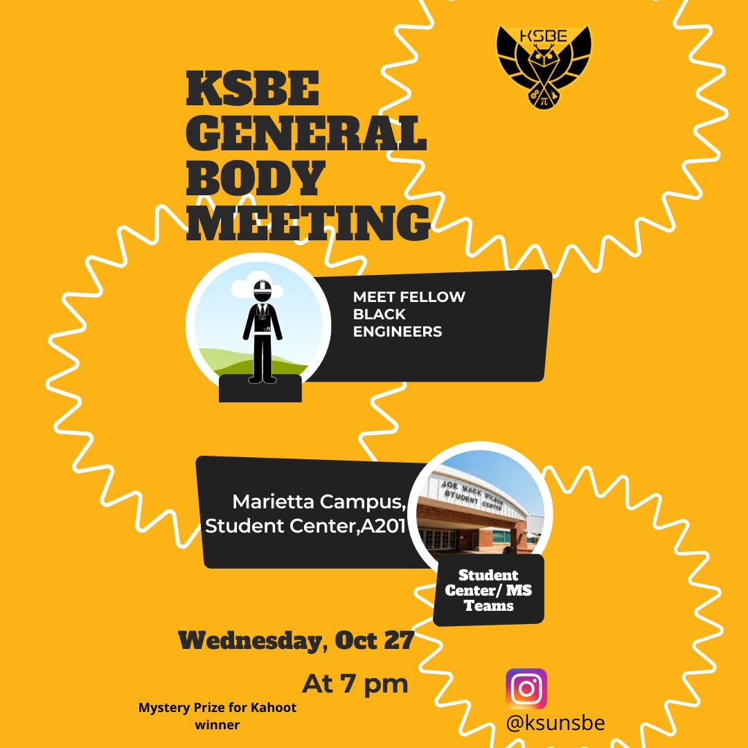KSUNSB3's tweet photo. Come join us Wednesday, October 27th at 7pm for our General Body Meeting! We will be located at the Joe Mack Wilson Student Center in the Student Center Ballrooms room A201.  Looking forward to seeing you all! https://t.co/ZqETqUNjPP