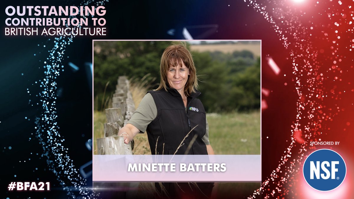 The 2021 recipient of the Outstanding Contribution to British Agriculture Award is Minette Batters – congratulations! 

#BFA21 #backbritishfarming #ag <a href="/NSF_Intl/">NSF</a> @morrisons @nfustweets <a href="/Minette_Batters/">minette batters</a> <a href="/FarmersGuardian/">Farmers Guardian</a> <a href="/NFUtweets/">National Farmers' Union</a>