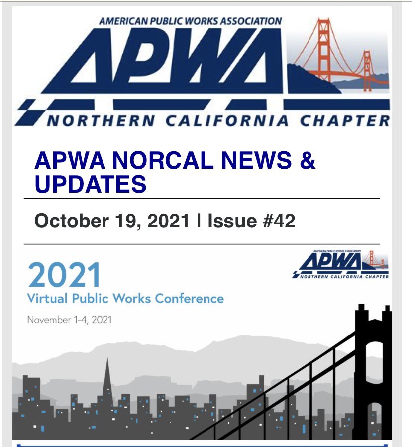 APWANorCal's tweet photo. Early registration for the APWA conference  ends October 22nd! Sign up for a fantastic lineup of presentations!
Sponsorship opportunities are available to promote your company to all attendees and support our chapter! 

Visit our website: 
https://t.co/qHNsOJgdUK

#apwa https://t.co/vCcAVJ5HHT