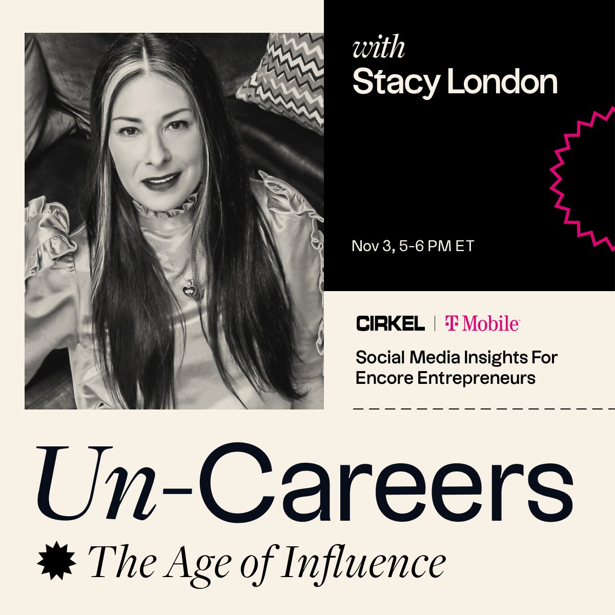 Co_Generate's tweet photo. Interested in exploring the role of social media for encore entrepreneurs? Register now for @CIRKEL_world and @TMobile's free event: Un-Careers: The Age of Influence. Featuring @stacylondon. https://t.co/ntFQGLfTfL https://t.co/DKSflOUPmS