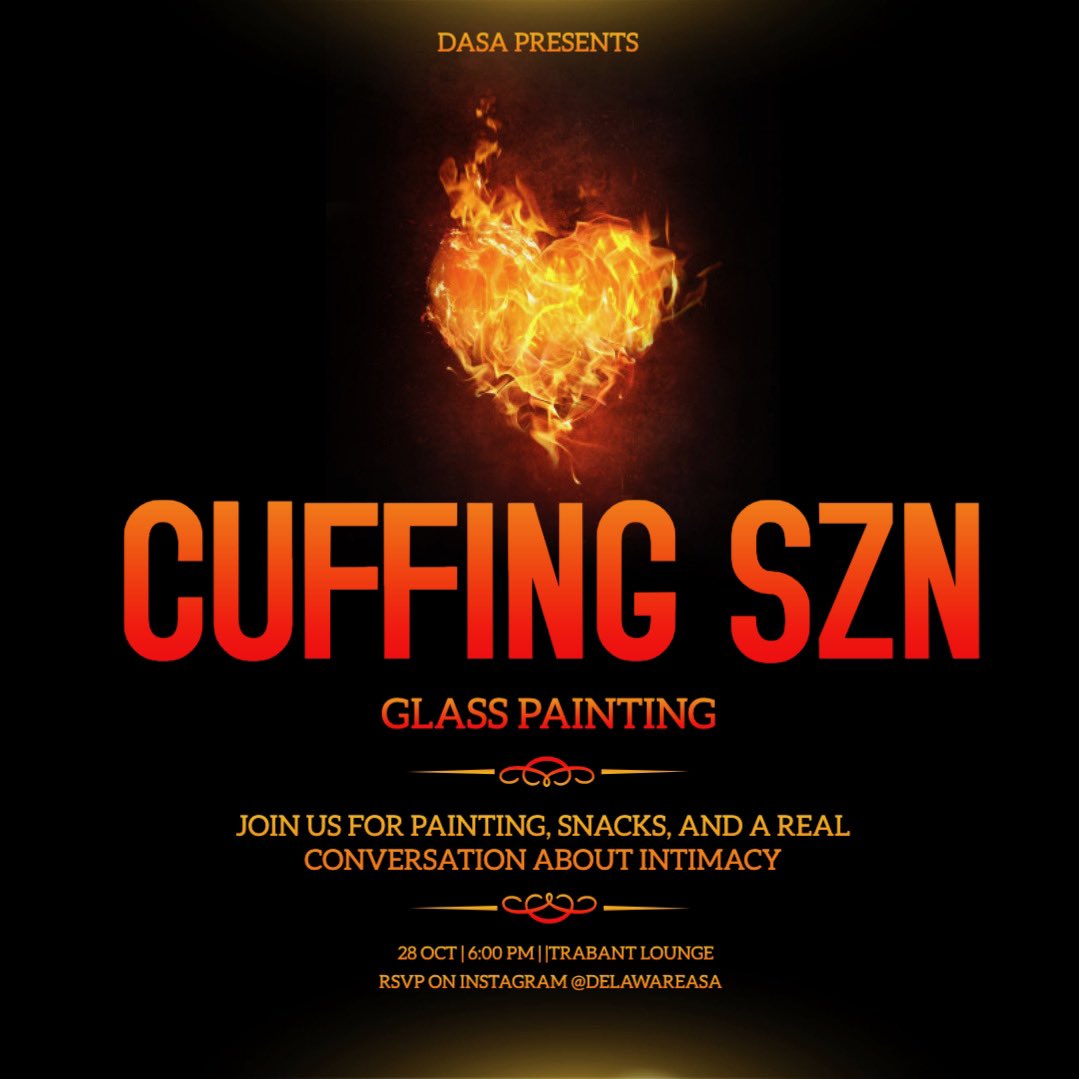 AsaDelaware's tweet photo. We Heard it was Cuffing SZN, Have you picked your top pick(s) 😉

Join us, Delaware African Students Association for a Paint night as we have a chat about Relationships within the African community &amp; things to keep in Mind During this Cuffing SZN 

Don’t Miss Out, https://t.co/dQj70qmN3L