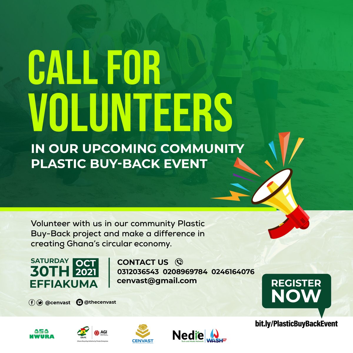 ASANwura's tweet photo. Are you passionate about #plasticpollution and willing to #volunteer? Kindly fill the form below and join the team at #Efiakuma-#Takoradi on Saturday, 30th October, 2021 for our Community Plastic Buy-Back Event.
Register here 👉https://t.co/i1kpkr5LUV. https://t.co/xuiILxxSG3
