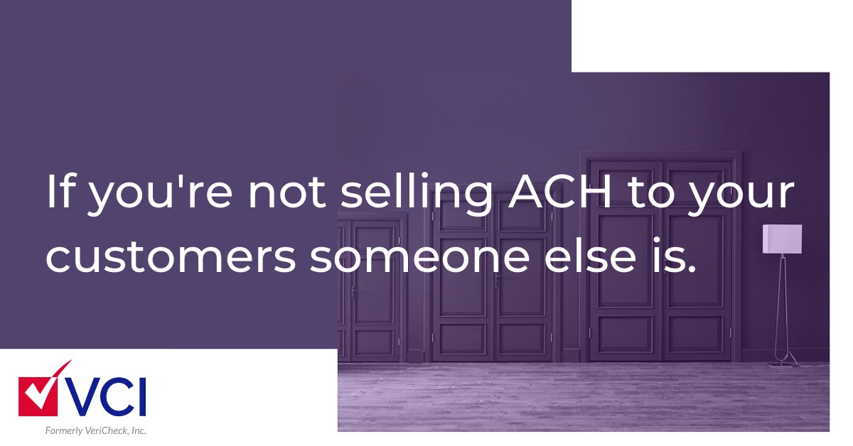 VeriCheck_Inc's tweet photo. #ACH network #NACHA volume is up 7.7% in the third quarter, and #VCI’s business is up more than 2x. If you’re not selling ACH to your customers someone else is - don’t miss out! Contact us today to learn how we can help you make more money. https://t.co/niEwjHrTed