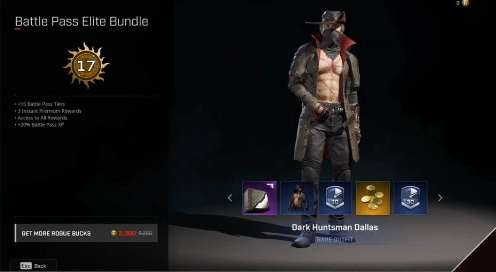 DARK HUNSTMAN DALLAS!
You get him instantly if you buy the Elite Bundle of the pass!
#RogueCompany