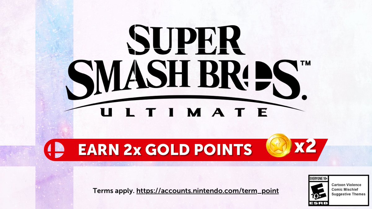 NintendoAmerica's tweet photo. Act fast to earn DOUBLE #MyNintendo Gold Points when you purchase the digital version of Super #SmashBrosUltimate or select Super Smash Bros. DLC for #NintendoSwitch!

The offer ends 10/24 at 11:59 p.m. PT!

🎮: https://t.co/oFMClZHeS8 https://t.co/vYvGeiPHuT