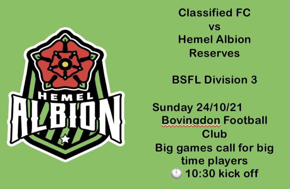 Big game Sunday vs <a href="/classifiedfc/">classified</a> …….. must win  🟢⚫️ 

#UpTheAlbion
#Alltheboys
<a href="/dzl_goalkeeping/">DZL Goalkeeping</a>
@thedesigngang <a href="/spivey4sport/">PETER SPIVEY LTD</a>
<a href="/Tolbpub/">The Olde Leather Bottle</a> #klinsellbuildingcontractors #SidequestTgc
sidequesttgc.com