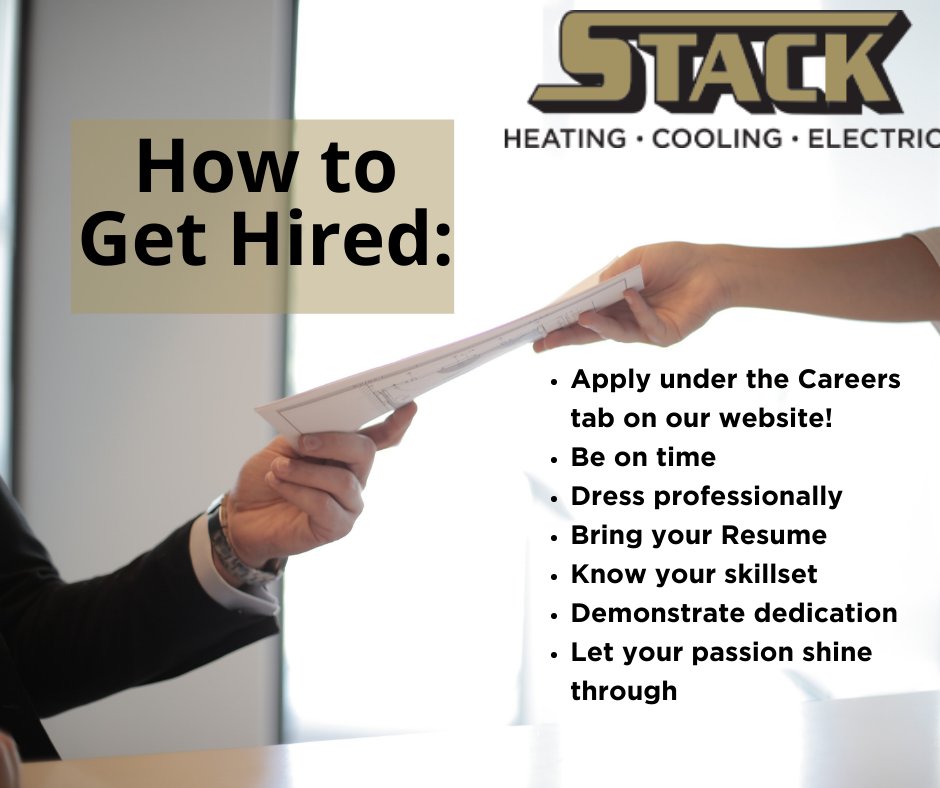 A good interview can be key for getting the job. Here at Stack Heating and Cooling, this aspect of application is no different. Don’t forget to highlight the skills you bring to the table! Passion ALWAYS shines through. Click the link to get started. stackheating.com/careers/