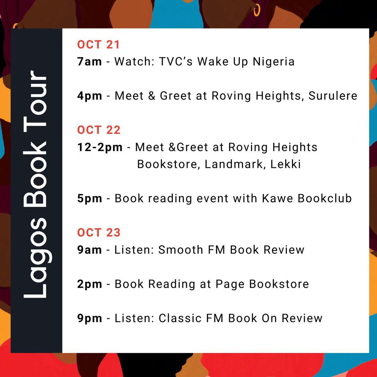 TravelMassiveLG's tweet photo. Hello Lagos ☀️ Our very own @LolaAkinmade (award-winning Sweden-based travel photographer and writer) is in Lagos for the next few days for media tours &amp; readings of her newest book @ineverymirror If you can, do drop by/tune in. Thanks!

#travelmassive #BePartOfSomethingMassive https://t.co/xJxI3TzoBy