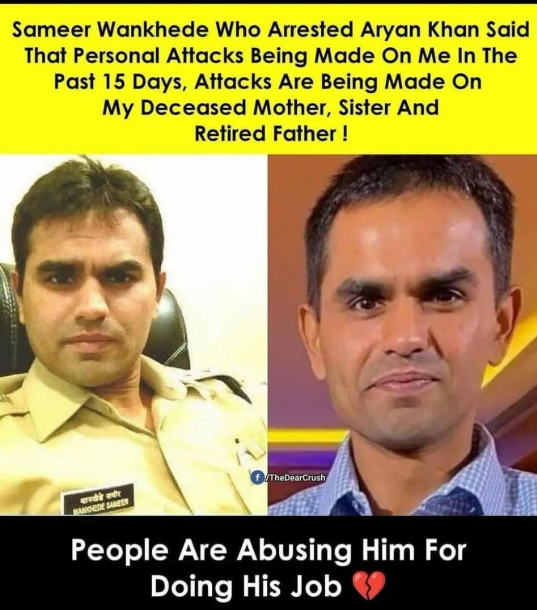 sumidas198's tweet photo. Why a brave, courageous and loyal officer is being attacked personally?

Itna daar kyu Sameer Wankhede se agar kuch galat kiya hi nehi?

A government employee serving his nation, doing his duty for a drug free nation.

NCB Proved Satyamev Jayate

#ISupportSameerWankhede https://t.co/o445PdEqiX