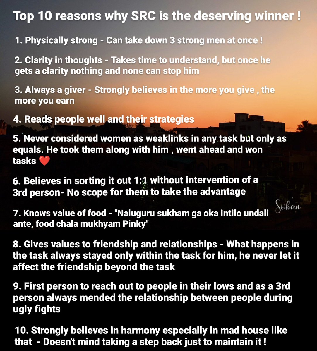 stayhappy2026's tweet photo. On a huge platform like #BiggbossTelugu5 that tests one's personality (NOT the talent that you come with) #SRC shone in many ways. There are many reasons why I consider him as deserving winner, but these are my top 10 that impressed me.Hope you like them too🔥
Way to go my boy ❤️ https://t.co/8hC0g8QhLh