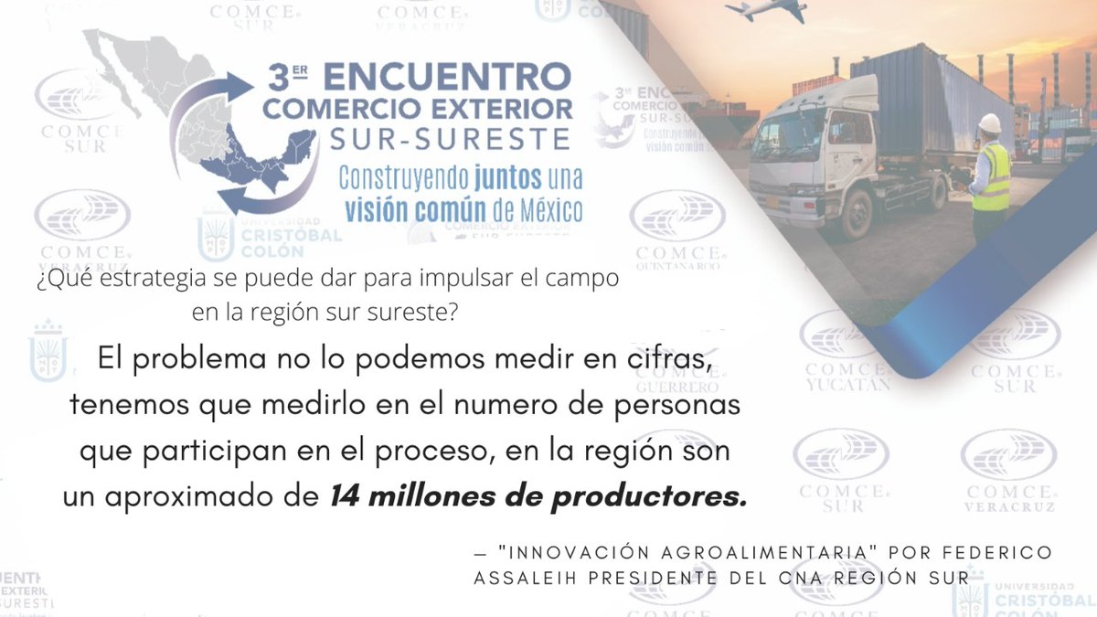 ecesscomce's tweet photo. "Es necesario fomentar el desarrollo de capital humano -incluyendo los mismos productores-, posteriormente realizar una vinculación en bloques para finalmente formar un enlace con cadenas productivas ya establecidas"
#SomosCOMCE #SomosSurSureste #CESS2021 https://t.co/63egOLNrit