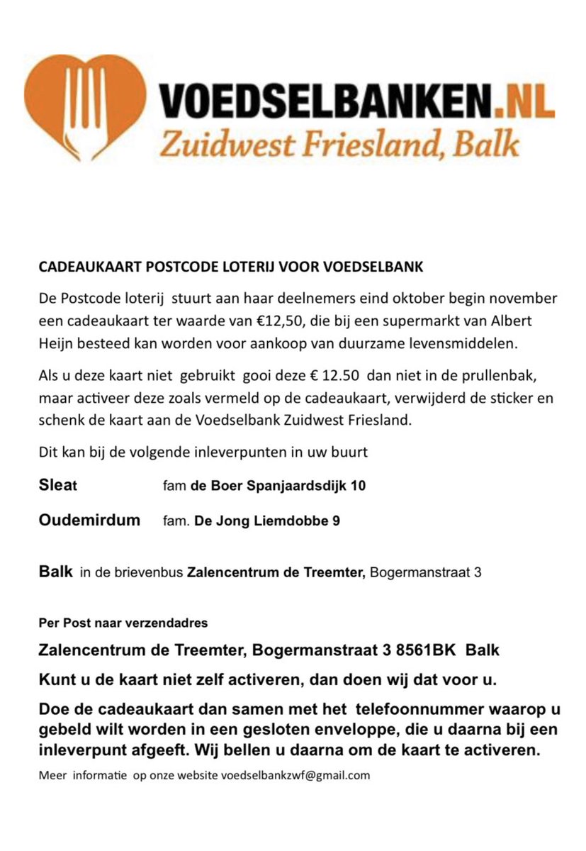 destadsomroeper's tweet image. Doen jullie dit jaar ook weer mee?
#voedselbank #postcodeloterij #ah #albertheijn #cadeaukaart