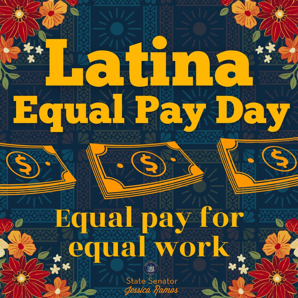 Today is #LatinaEqualPayDay, marking the additional 10, almost 11, months Latina workers need to put in to earn the equivalent of their white, male counterparts. 

Latinas earn on average just 56¢ for every $ paid to white men, which adds up to $1m+ in losses over a lifetime!