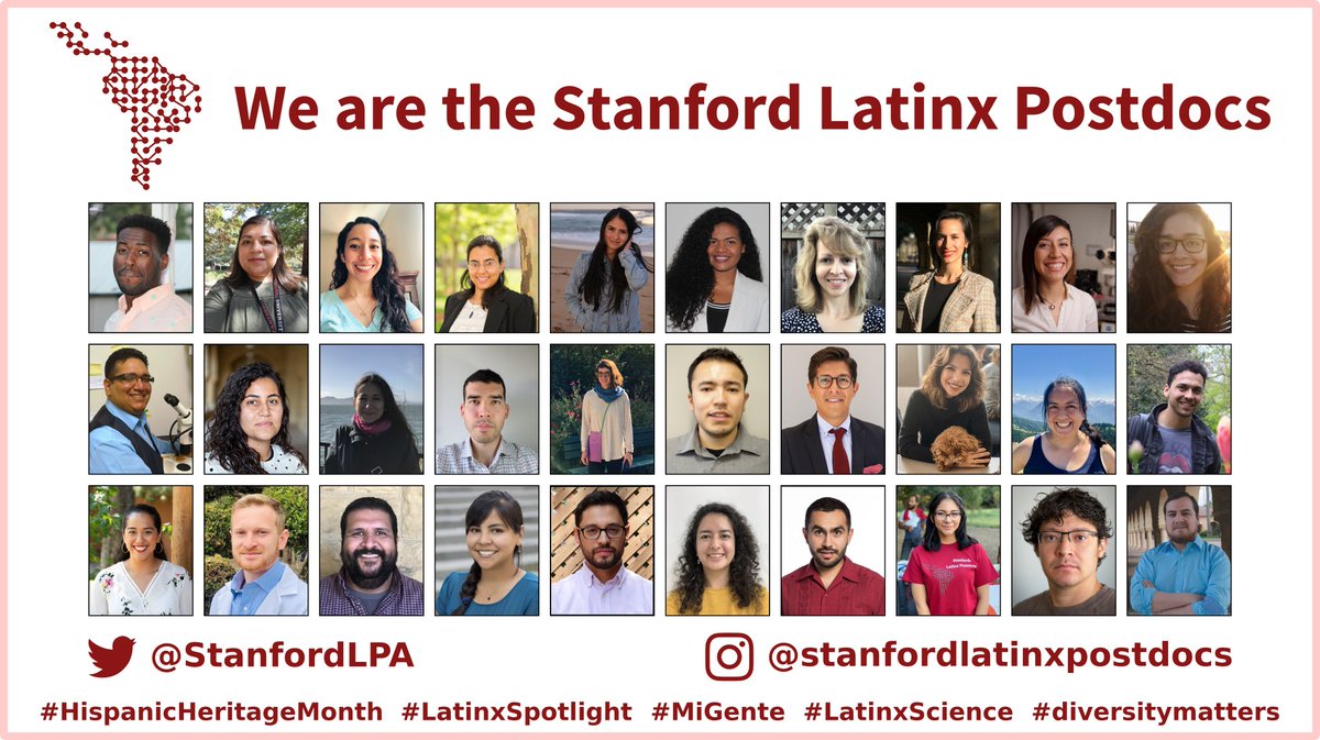 StanfordLPA's tweet photo. We are the Stanford Latinx Postdocs! Here are the faces of the 30 members of our community that we highlighted at #LatinxSpotlight for #HispanicHeritageMonth. Thanks to everyone who participated and helped us spread the word

#LatinxScience #MiGente #diversitymatters #AquiEstamos https://t.co/t9ZoBuC8cb