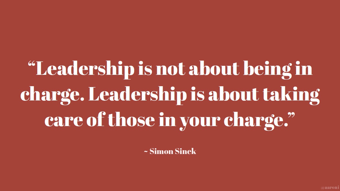 nedretrsahin's tweet photo. @aaroni is talking about leading successfully through leading ourselves on the @fxdconf virtual stage. 

Aaron starts with this @simonsinek quote: “Leadership is not about being in charge. Leadership is about taking
care of those in your charge.”

#FXD2021 https://t.co/oAAOP3XGdp