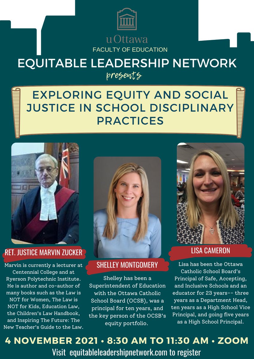 optimize_u's tweet image. Equitable Leadership Network presents “Exploring Equity and Social Justice in School Disciplinary Practices” with these amazing speakers. Register at equitableleadershipnetwork.com #socialjustice #onted @ygse_yu