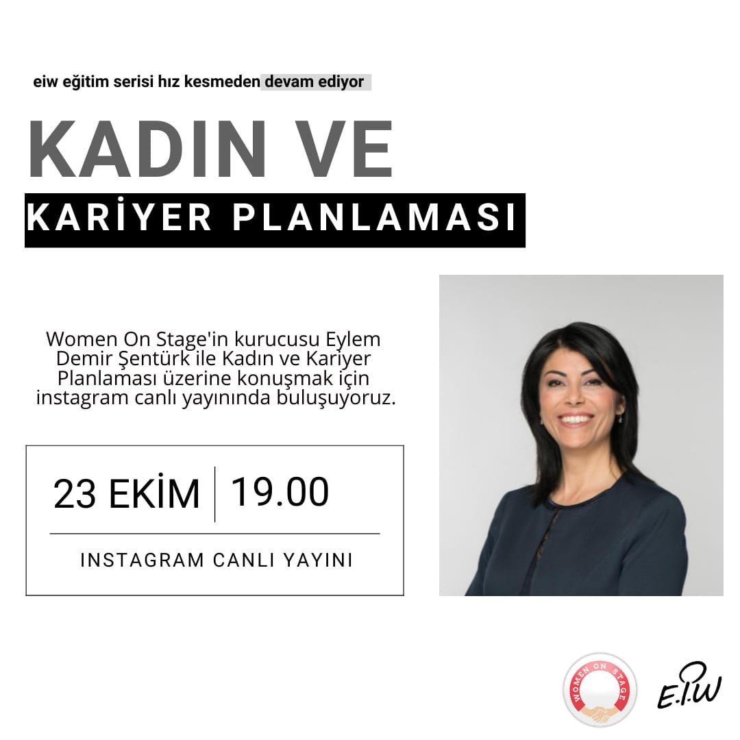 EIW olarak hız kesmeden eğitim serimize devam ediyoruz.
23 Ekim Cumartesi saat 19'da Women On Stage'in kurucusu Eylem Demir Şentürk ile Kadın ve Kariyer Planlaması üzerine konuşacağız. 
Bu harika söyleşi için herkesi bekliyoruz! 
forms.gle/hZHeSp39H1P1U7…
instagram.com/eiwomen?utm_me…