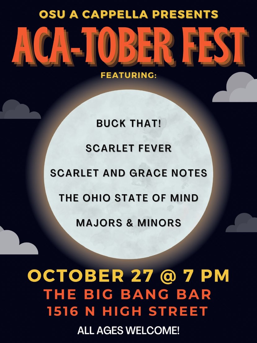 So excited to announce we will be performing in ACA-TOBER FEST at The Big Bang Bar next week! Hope to see you there!! ❤️🎃