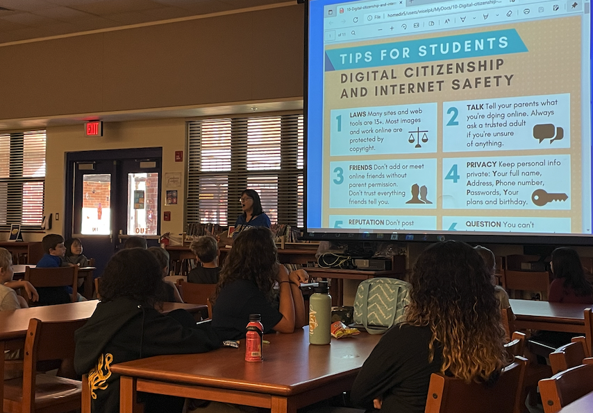 BayTech2's tweet photo. Mrs. Wiselogel #mediaspecialist at #BreakfastPointAcademy and Mrs. Salaveria teach the meaning of #digitalcitizeship and making smart decisions online. #DigitalCitizenshipWeek #CommonSense https://t.co/ibZ9lEJt8c