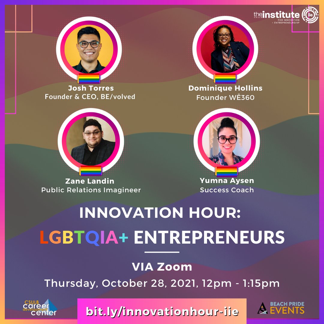 csulbcla's tweet photo. As part of OUTober, on Thursday, Oct. 28th, 2021, @CSULB_IIE is hosting an Innovation Hour conversation with #LGBTQIA+ entrepreneurs. Join us for a discussion about identity, authenticity, and allyship!

Register here: https://t.co/YYuaHdnpyV

#longbeach #csulb #onebeach https://t.co/ovjlbuqTeA