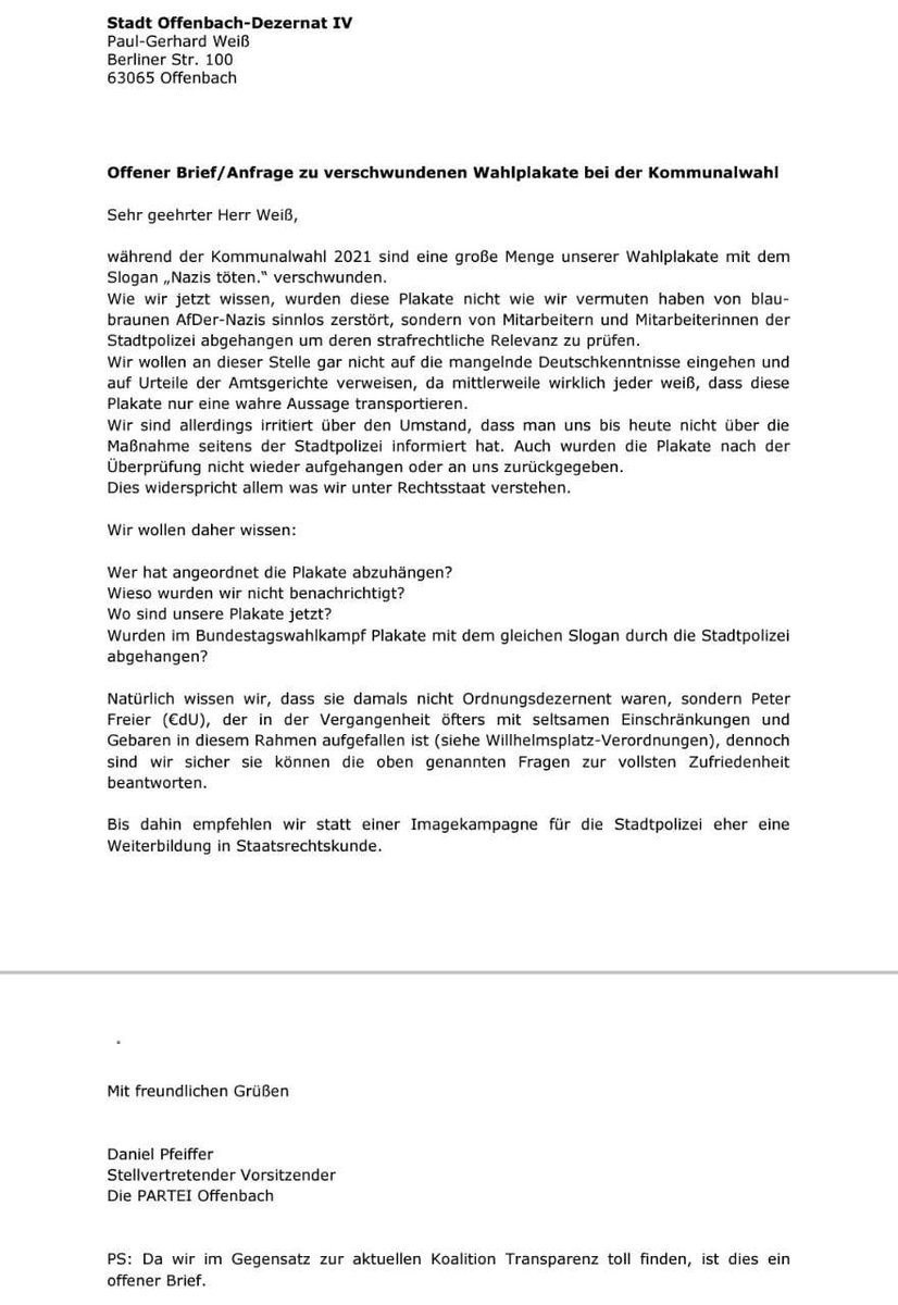 DieParteiOF's tweet photo. Wir haben da ein paar Fragen an den Ordnungsdezernenten der @Stadt_OF 🤔
#offenbach #diepartei #dieparteiof https://t.co/N6KAOtf2XC
