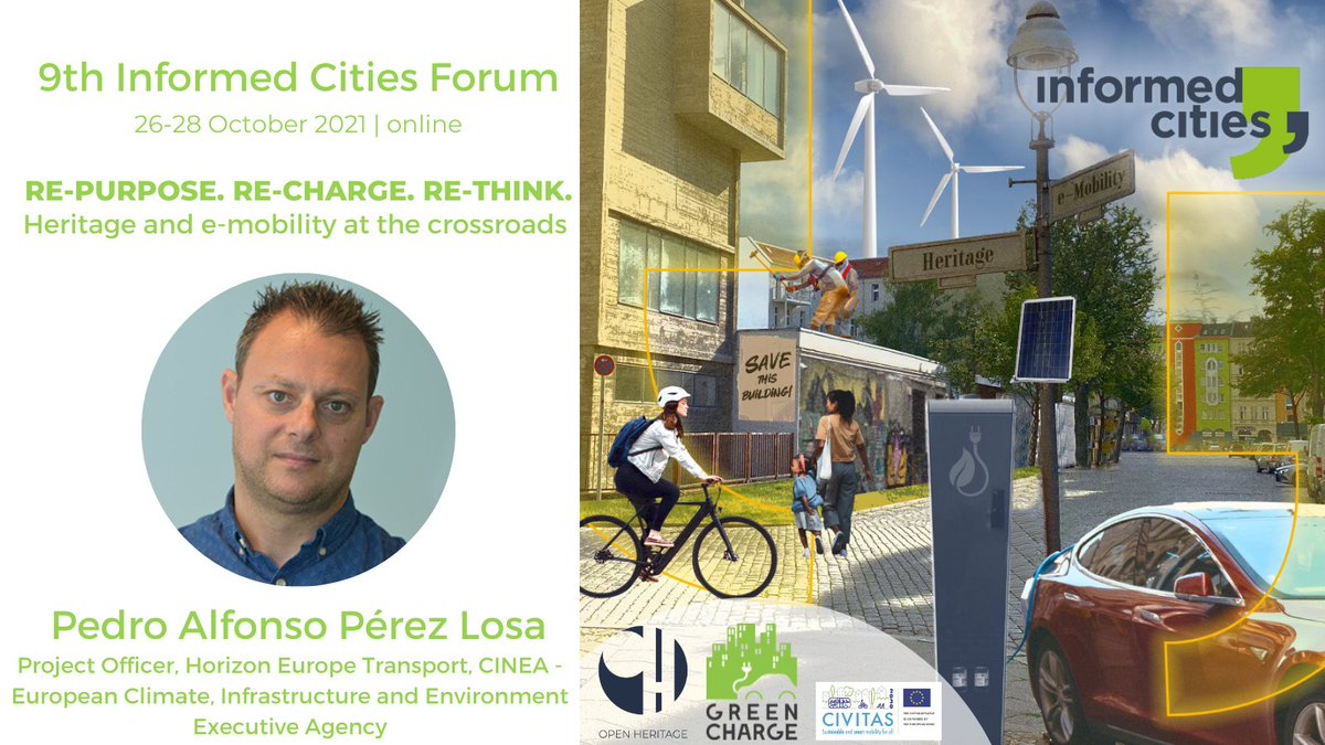 GreenCharge2020's tweet photo. We will round off our #informedcities city session with a reflection and European-wide perspective from @cinea_eu - on how cities and innovation projects help make smart and sustainable mobility become a reality. We welcome Pedro's perspective as GreenCharge's Project Officer 🇪🇺 https://t.co/acKzYZoDW2