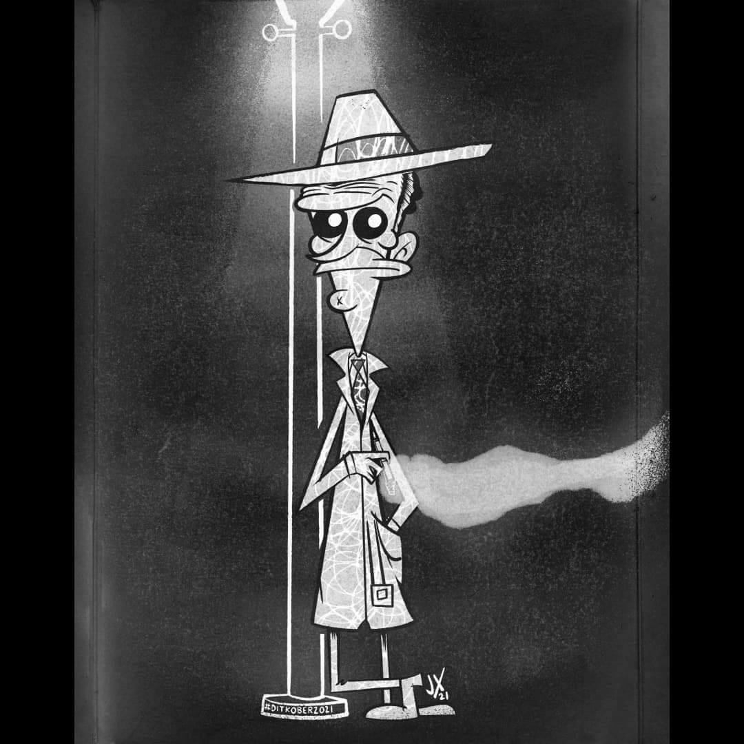 JeauxJ's tweet photo. Reposting from Instagram: #DitkoBer2021 Day 14: The #Mocker! #SteveDitko #Ditko #DitkoBer #JeauxJanovsky #JeauxJ #JeauxJanovskyArt #TheMocker #PacificComics #RobinSnyder #BlackAndWhite #Noir https://t.co/kZvc5Ojf83