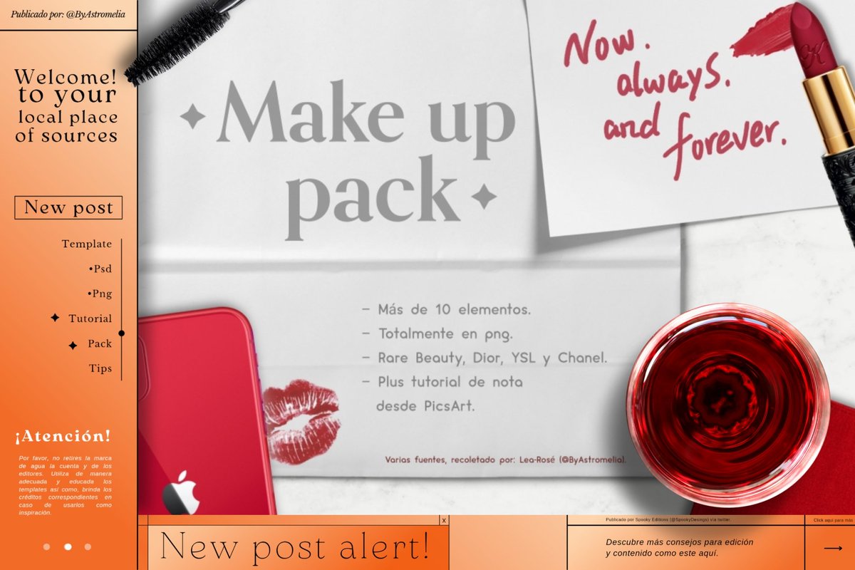 —🍁; RESOURCES: MAKE UP
¡Estamos de vuelta! Y no hay mejor manera que con un pack de png's + Tutorial para hacer una nota con labial desde PicsArt (incluido en la carpeta)

Link: drive.google.com/folderview?id=…

Por favor no olvides dejar 𝗠𝗚 si te ha gustado o utilizas el contenido.