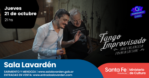 SLavarden's tweet photo. @francolucianiok y #JoséPepeColángelo presentan #TangoImprovisado (Premio Gardel 2021 - Álbum de Tango) en #SalaLavardén
📆Jueves 21 de octubre
⏰21:00
Horario de boletería: de miércoles a domingo de 17:00 a 22:00
Entradas➡️https://t.co/G98bA5r2wF https://t.co/FyeICV6AqS