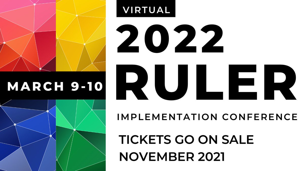 Save the date! The 2022 Virtual RULER Implementation Conference will take place March 9-10 from 12PM - 3PM ET. Tickets will go on sale next month! Stay tuned here, in the RULER Newsletters, and on RULER Online for details. @marcbrackett <a href="/YaleCSC/">Yale Child Study Center</a>