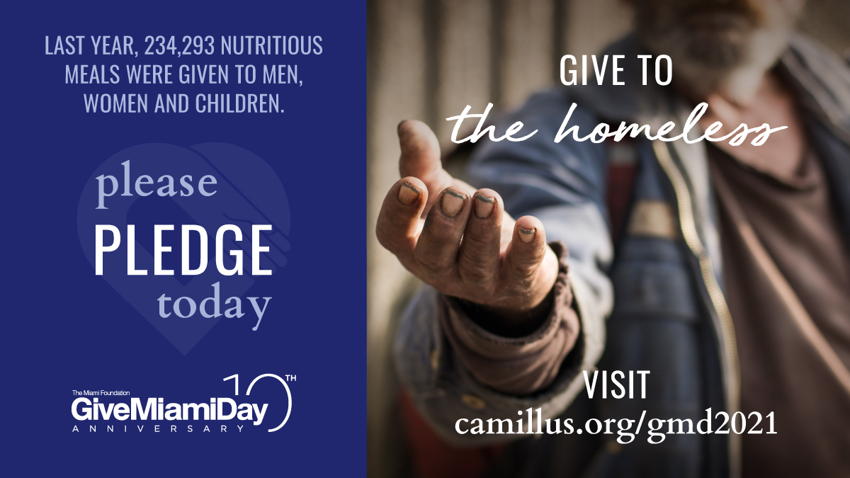 CamillusHouse's tweet photo. When you support #CamillusHouse for Give Miami Day, you’re ministering to the poor and homeless in Miami-Dade. While the 24-hour giving challenge is a few weeks away, you don't need to wait! Pre-plan your gift &amp; pledge today via the link below. #GiveHope https://t.co/kRPtQnWCb0 https://t.co/q0TnHjjtP7