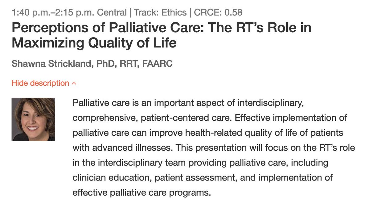 ShawnaStricklnd's tweet photo. Interested in #palliativecare? Join me at #AARC21 on Friday, December 3! #RespiratoryTherapist https://t.co/yO6c7RwpGZ
