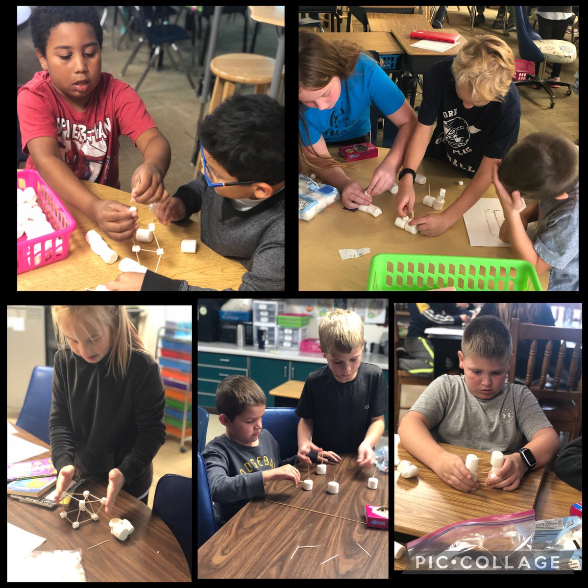 Engineers hard at work trying to build a bridge out of toothpicks and marshmallows. Will the finished project be able to hold 4 books? #yorkdukes