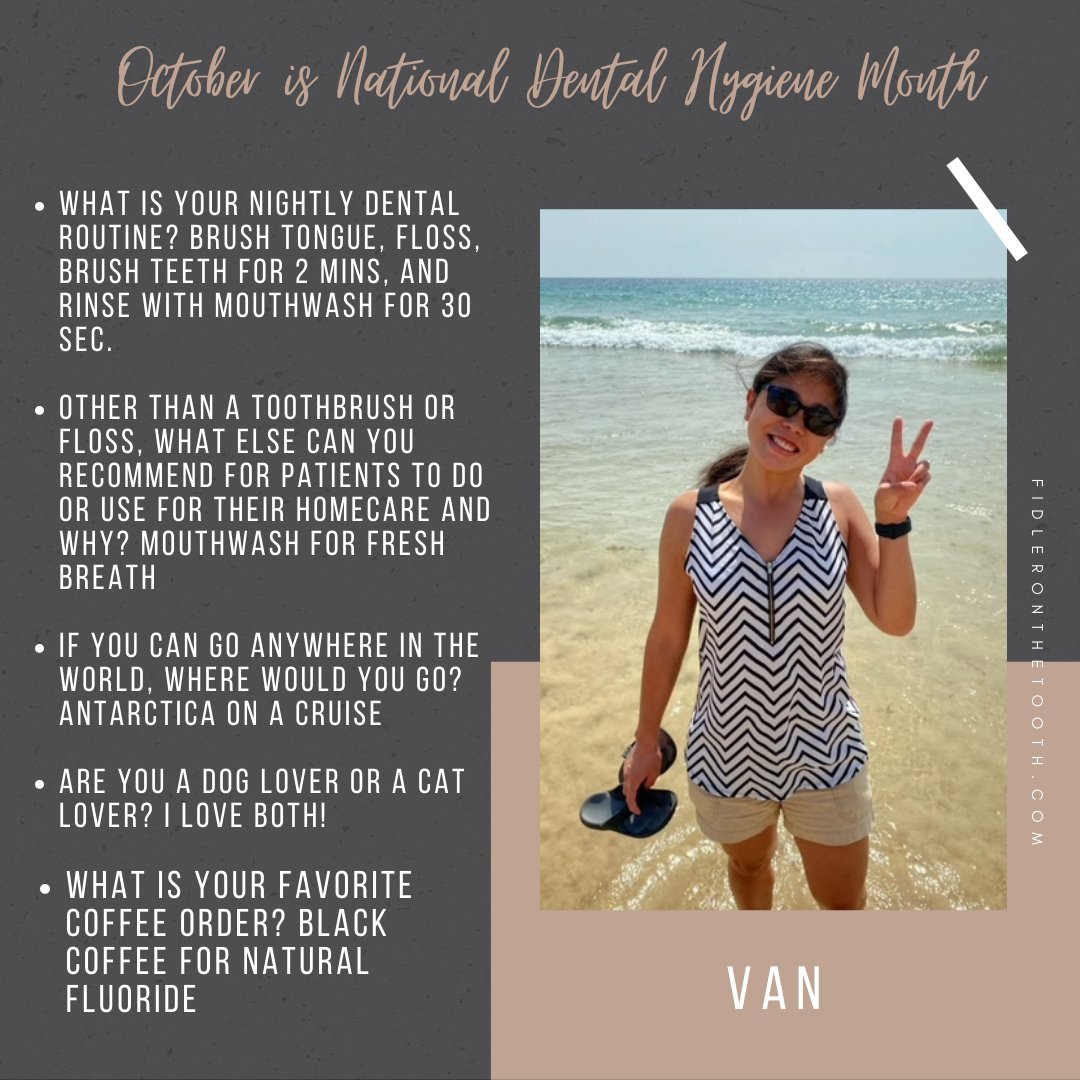 drvickifidler's tweet photo. We're highlighting our hygienists on National Dental Hygiene Month for all their hard work and compassion toward our patients. Next up is our sweet Van. Read about her on this post.
#SeattleDentist #NationalDentalHygieneMonth #FOTTteam https://t.co/QUkKV3vogj