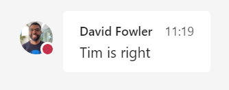 Screenshot of David Fowler telling Tim he is right in all things ever.