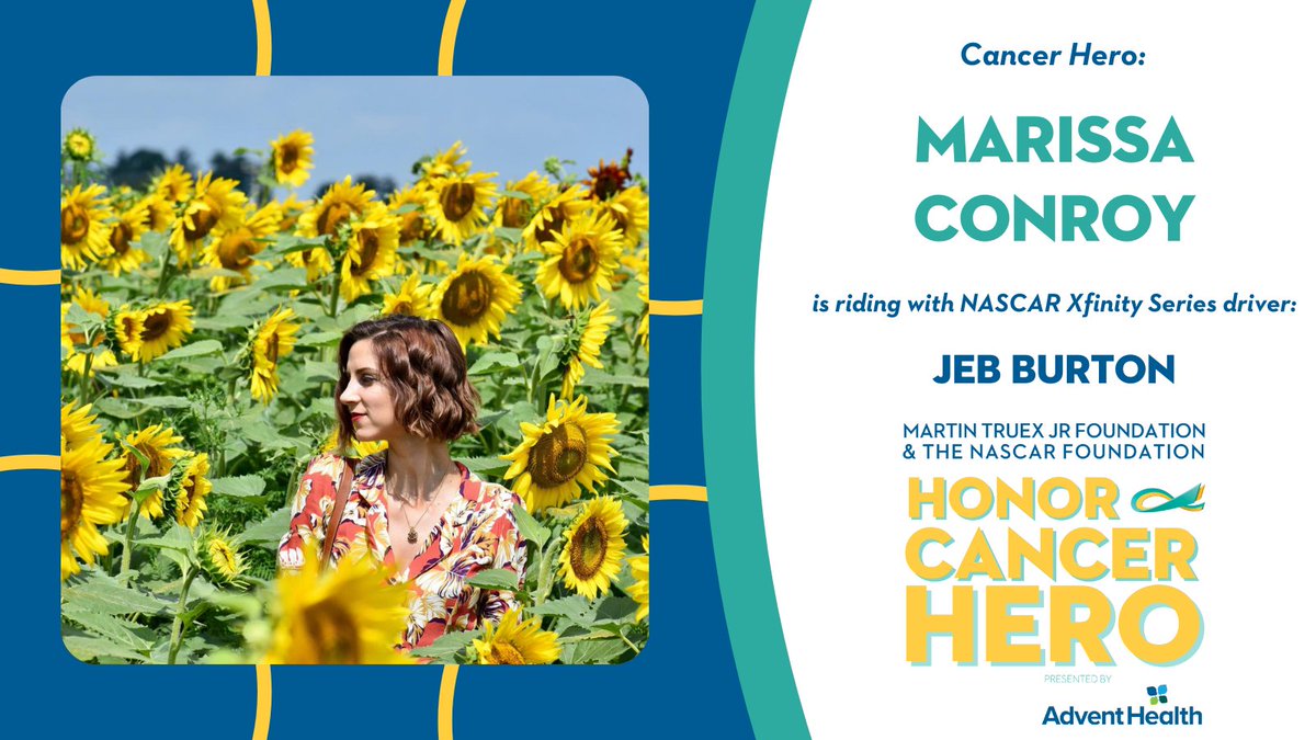 NASCAR_FDN's tweet photo. Riding with @JebBurtonRacing this weekend is cancer hero Marissa Conroy! Having lost her battle with cancer in May 2020, Marissa lived each day to the fullest. A shared love for the outdoors is what lead to Jeb being selected. #HeroesRideAlong https://t.co/zISr2f660z