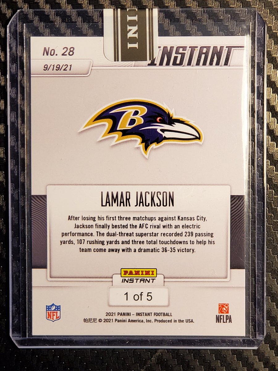 Shane_Collects's tweet photo. Mail day!! 2021 Lamar Jackson Panini instant versicolor 1/5 🔥🔥

#RavensFlock #PC #thehobby #MVP https://t.co/dC0rNm2Gz8