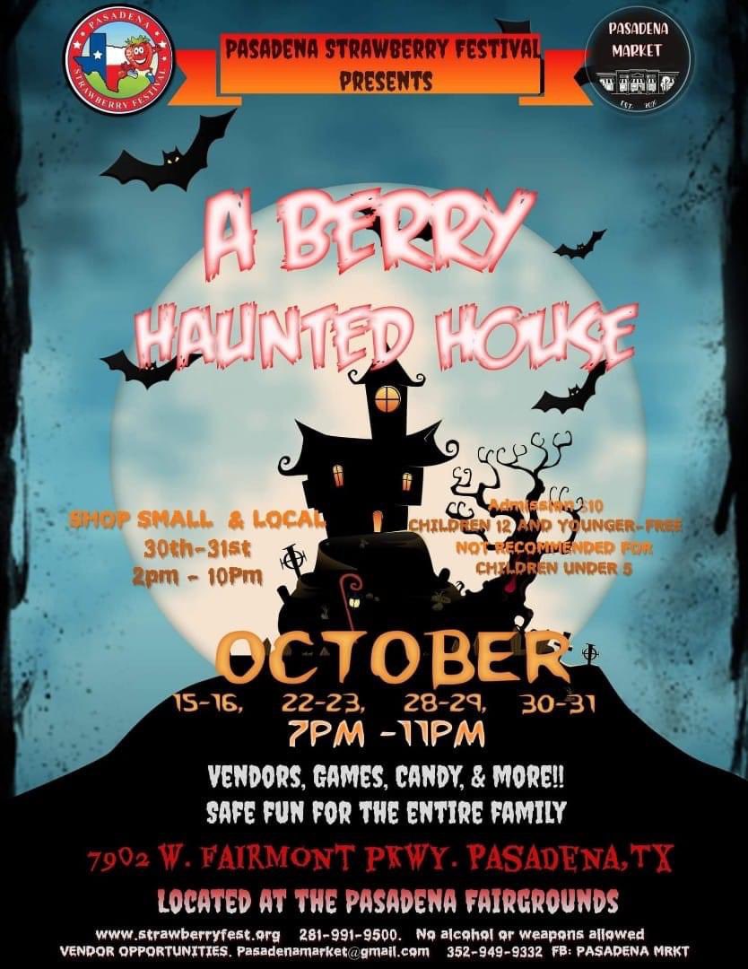 Don’t forget we will be open Friday and Saturday from 7PM - 11PM #hauntedhouse #pasadenatx #pasadenastrawberryfestival