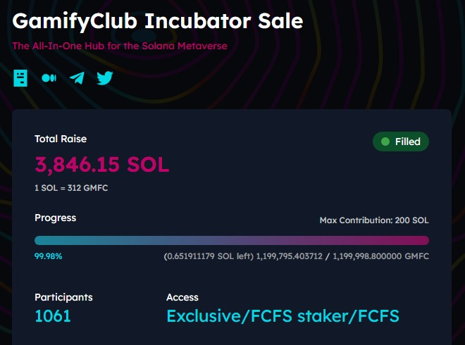 CryptoInside5's tweet photo. 自分的にはそれなりに買ってしまった #Intersola でのGamifyClubというメタバース銘柄、売れ切れたみたいで一安心。11月初旬に上場らしいです。 $SOL も値上がりしてるから、爆上げ頼むぞー。 https://t.co/kTiTBCJDot