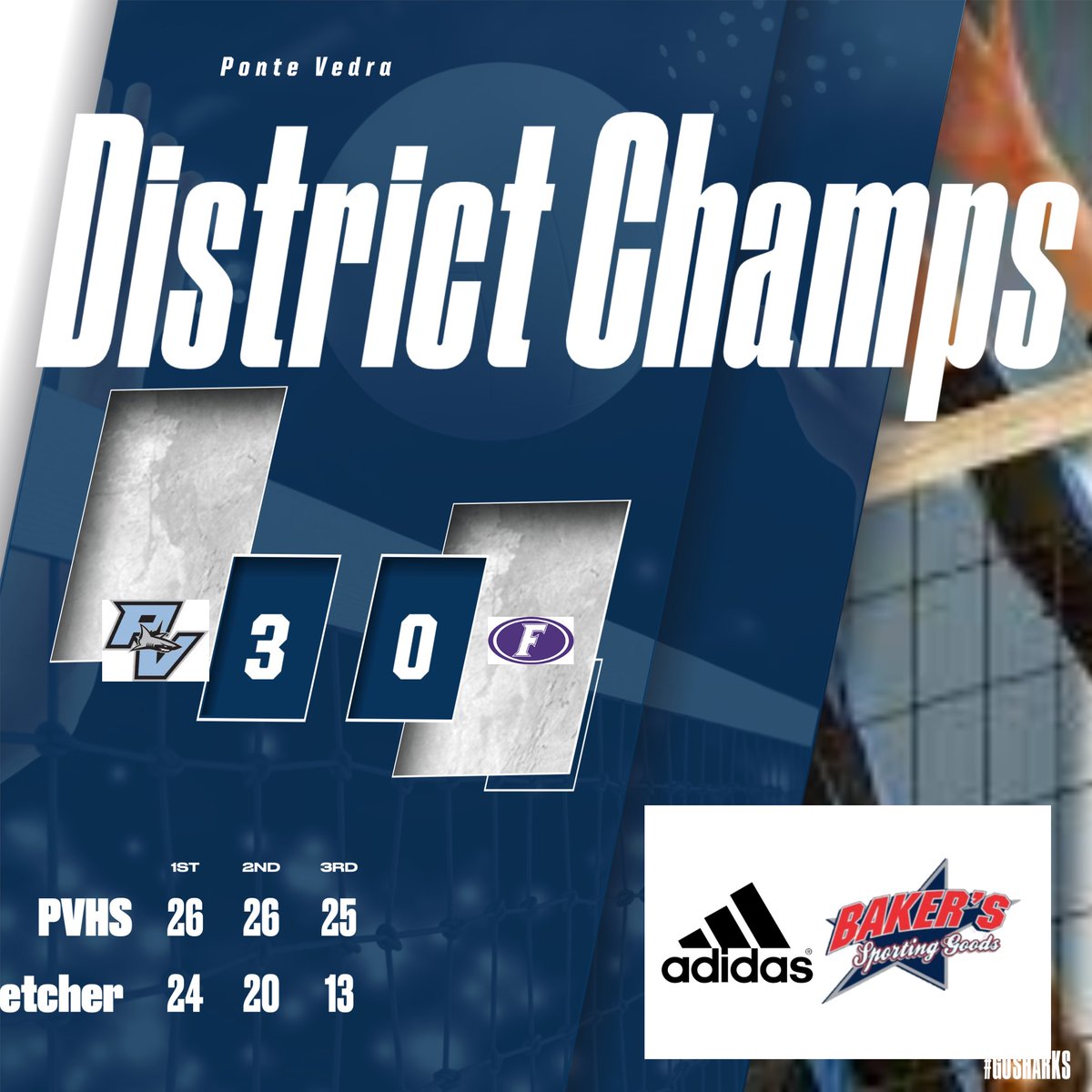 PVSHARKSsports's tweet photo. Champions!!!! Girls sweep Fletcher to advance into the @FHSAA  state playoffs.  #gofor3 https://t.co/Z54PObeIXR