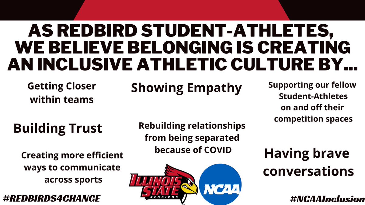 For the final day of #NCAAInclusion week, our student-athletes determined what Belonging means. Check out what we had to say! <a href="/ISURedbirds/">Illinois State Athletics</a> #Redbirds4Change