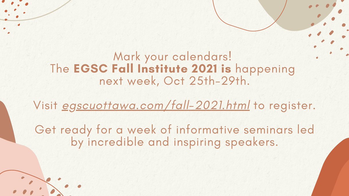 Exciting news, everyone! The <a href="/uOttawaEGSC/">Education Graduate Students of Colour (EGSC)</a> Fall Institute is happening next week! You won't want to miss it. Register here: eventbrite.ca/e/fall-institu…