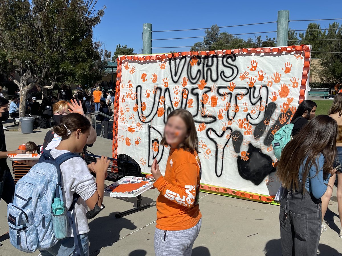 VCHSJags's tweet photo. This Wednesday the students and staff at VCHS came together for Unity Day.  Throughout this week we have taken time to show unity for kindness, acceptance, and inclusion. We wore orange to send a visible message that no one should ever experience bullying. #UnityDay2021 https://t.co/AL6KhPsvcE