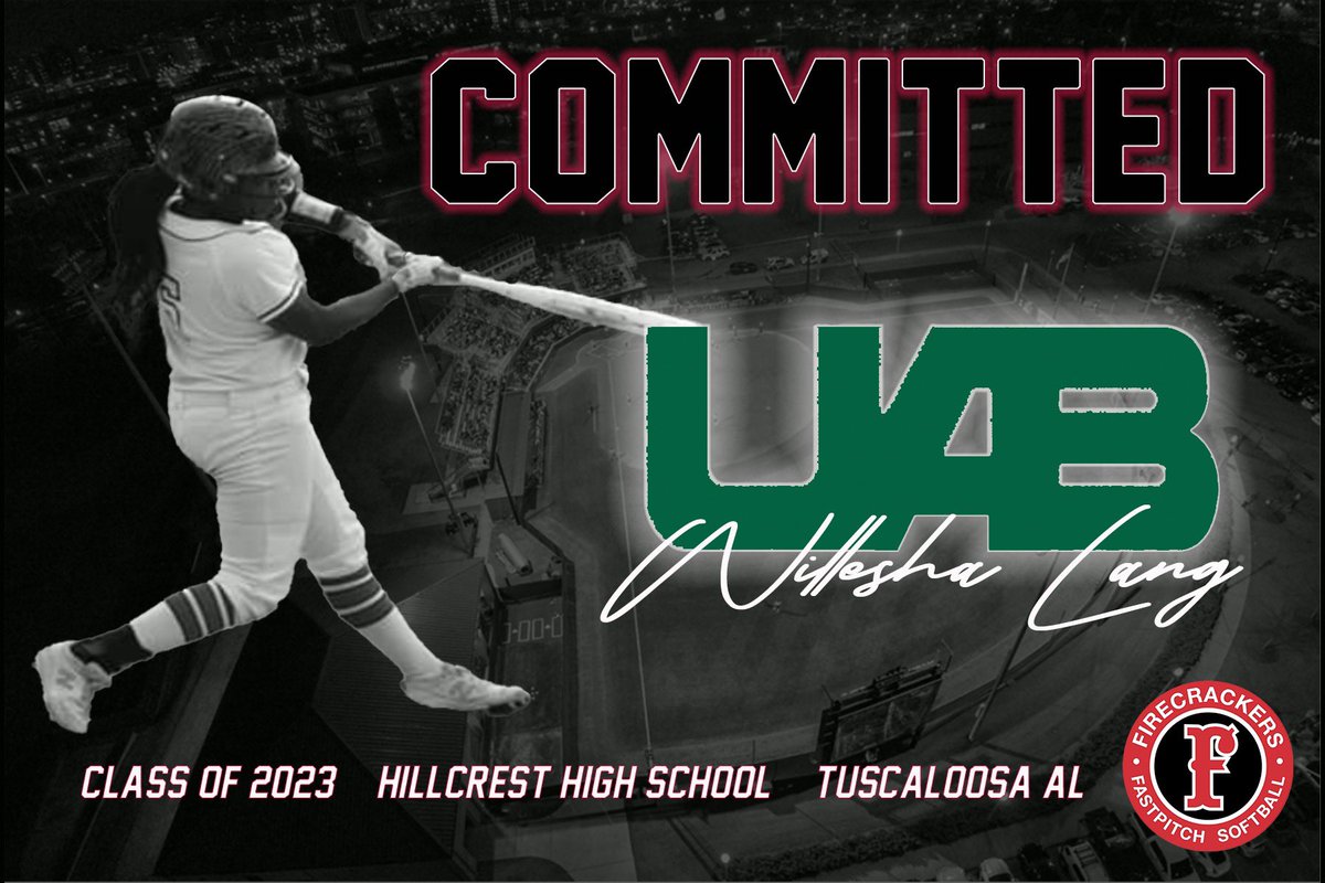 WilleshaLang's tweet photo. I’m so excited to announce that I have decided to further my softball and academic career at UAB! I want to thank my family, coaches, and teammates for the support over the years. Go Blazers!! 🐉 @JoeGuth08812179 @AFirecrackers05 @hhspatssoftball https://t.co/R23OQpDhca